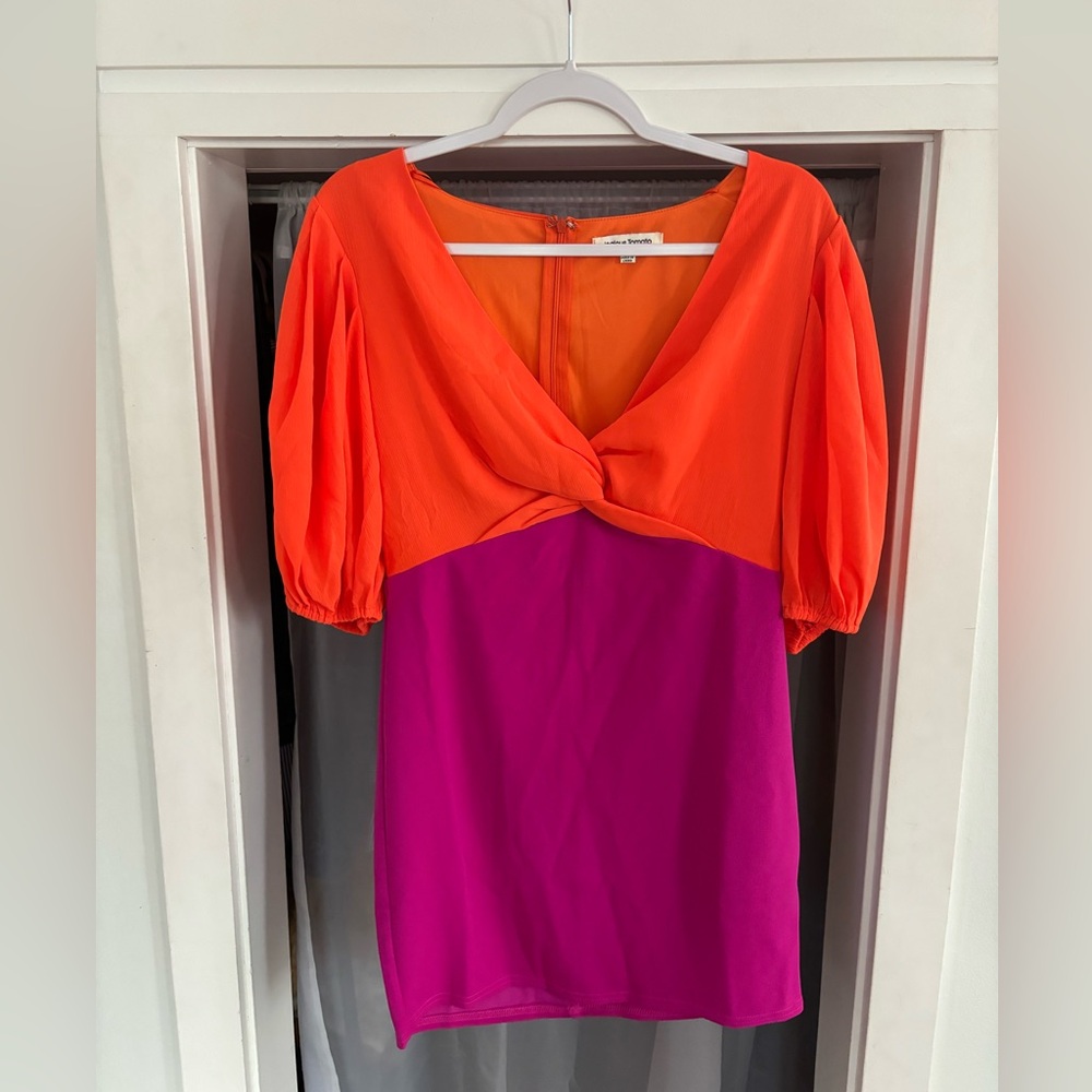 Jealous Tomato Pink/Orange Twist Front Block Dress NWOT